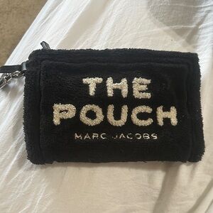 Marc Jacobs Black Sherpa 'The Pouch' Wristlet with Cream Lettering